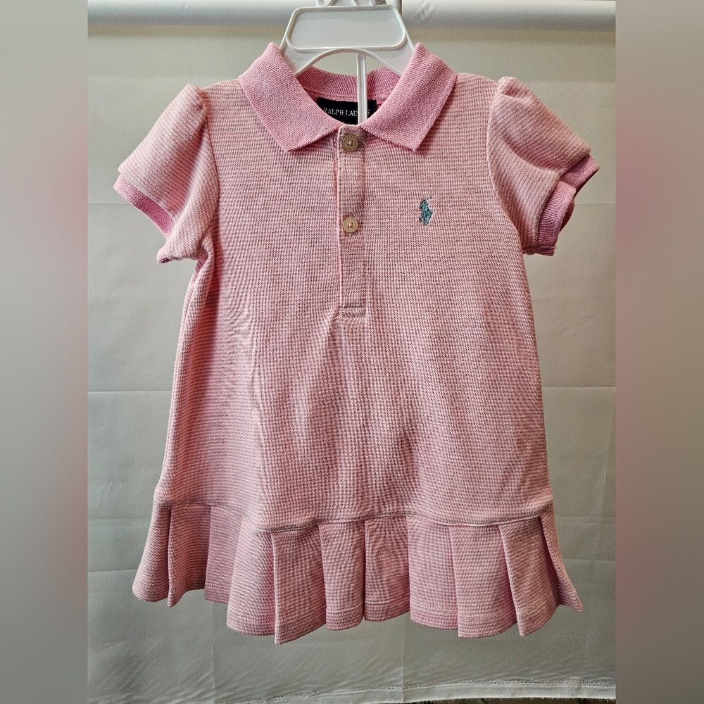 Ralph Lauren Pleated Pink Stripe Polo Dress - size 9 mo